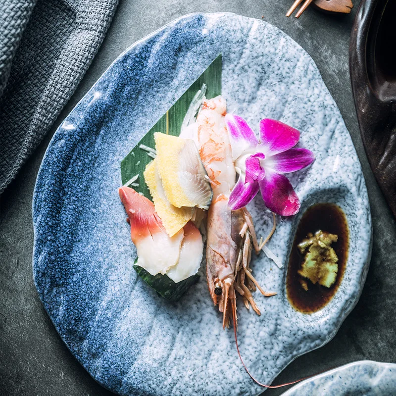 Japanese-Style Ceramic Integrated Dumpling Plate with Vinegar Dish Compartment Restaurant Sushi Dipping Plate