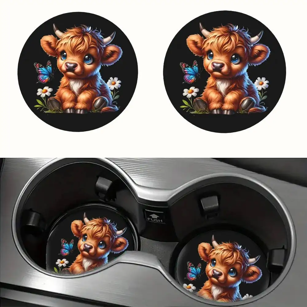 Cute Cartoon EVA Car Cup Holder Coasters 2pcs Universal Fit For Cars & Trucks Car Interior Decoration Accessories
