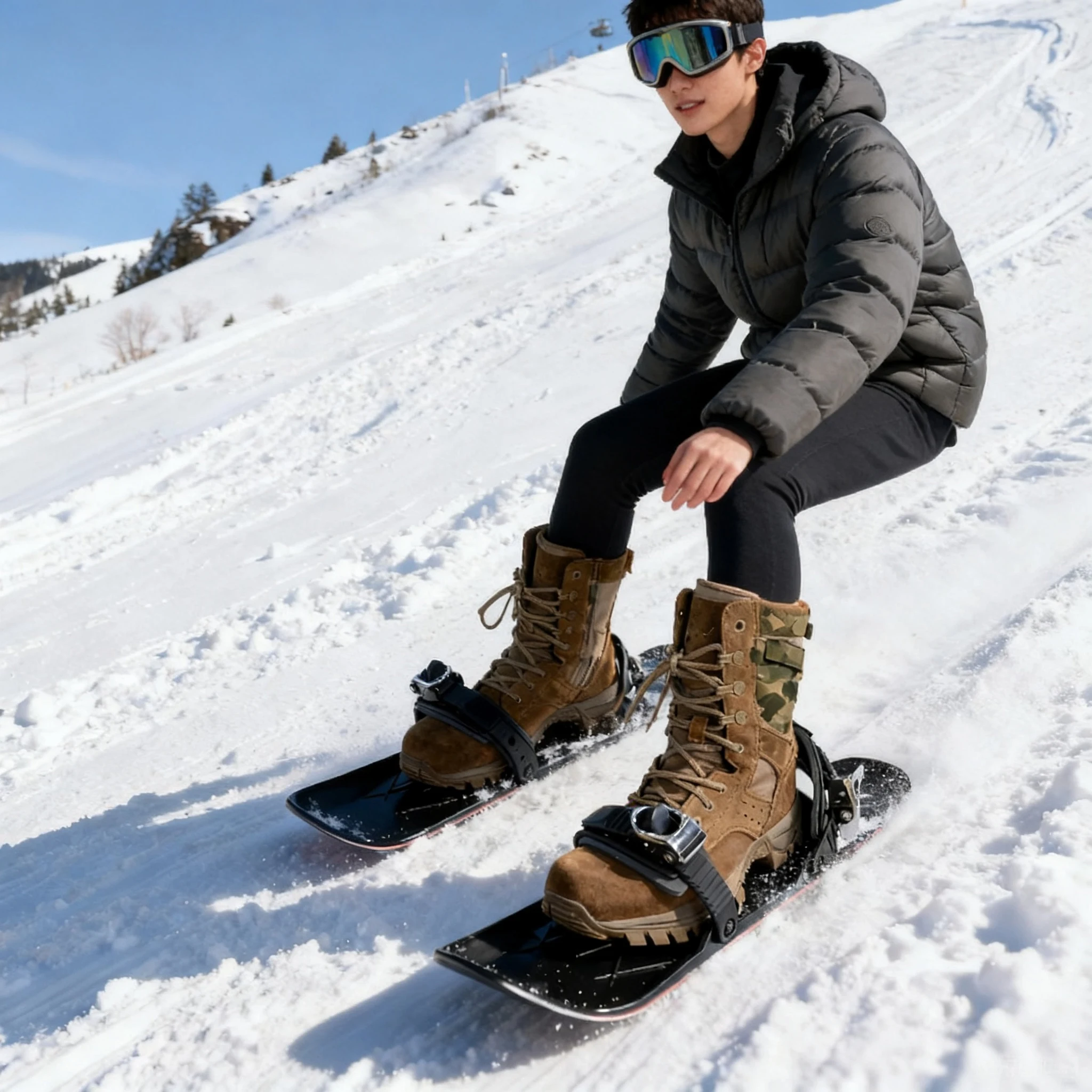 Adult Adjustable Ski Skates Snowboard Short Skiboard Snowblades Portable Skiing Shoes with Bindings for Winter Sports