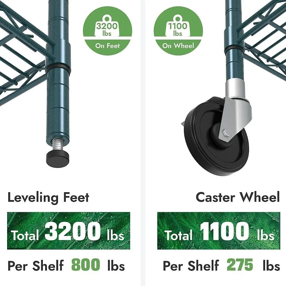Сверхмощные стеллажи из стальной проволоки коммерческого класса, 18x60x63, подходят для влажной и сухой среды, зеленая эпоксидная отделка, 4-т.