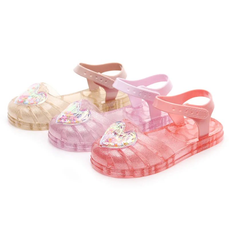 New Summer Kids Heart-Love Slip-Free Jelly Princess Sandals Children Soft-Soled Beach Shoes Girls Hollow Casual Sandals Outdoor