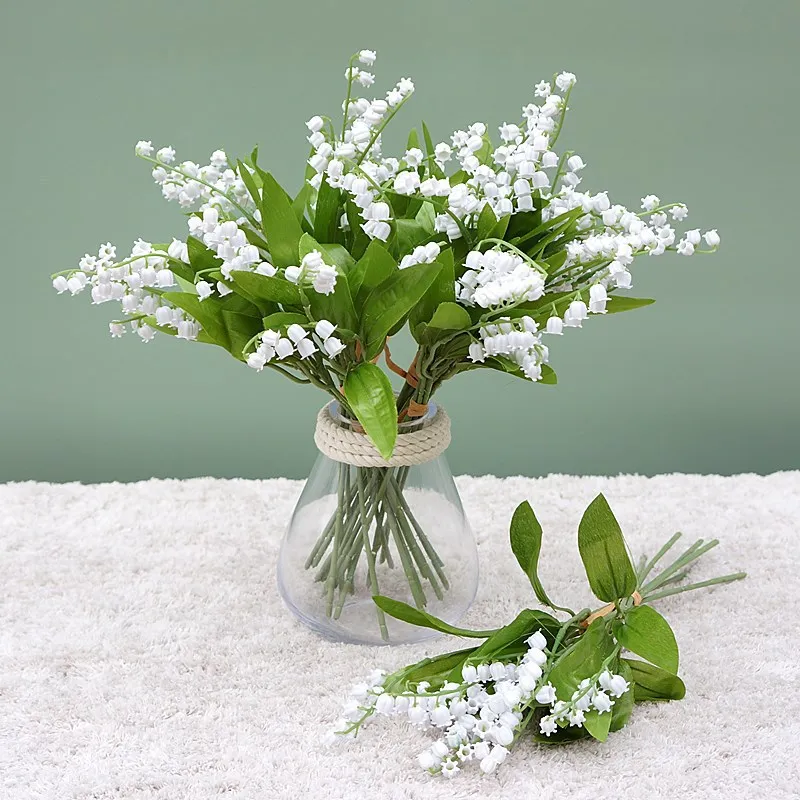 

6pcs White Artificial Flowers Fake Plastic Bellflower Home Decoration Plants Wall Wedding Party Arrangement