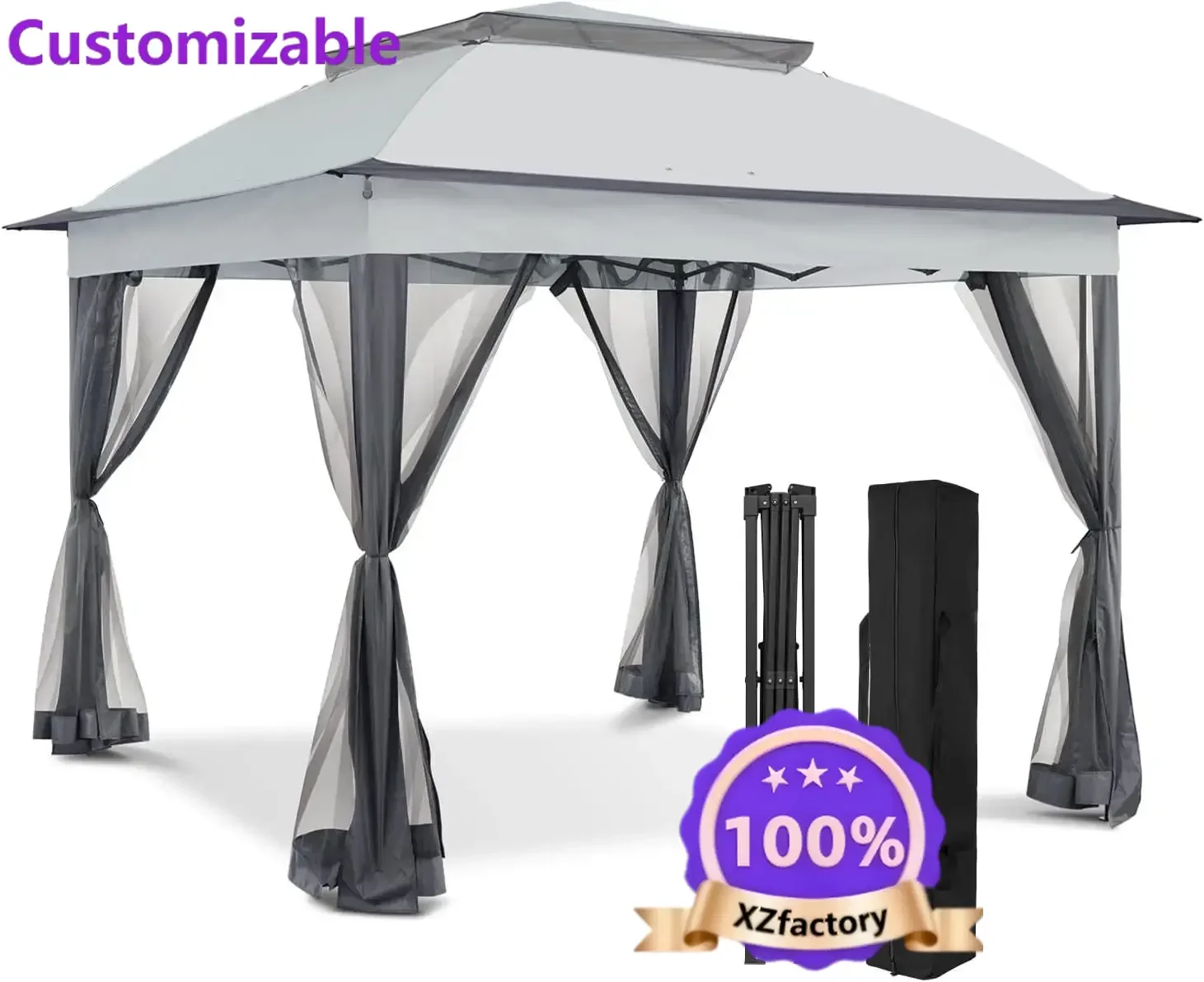 Customizable 13x13 Pop Up Gazebo with Mesh Netting,  Easy Set up Outdoor Gazebo Easy Up Screened Canopy for Patio and Backyard