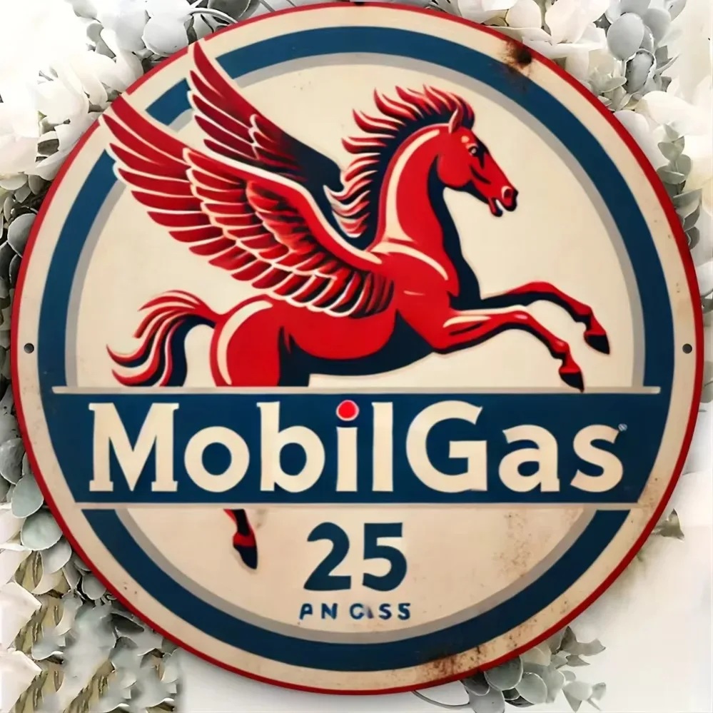 Charming Vintage Mobil Gas Pegasus Sign: A Retro Delight, Perfect for Bars, Cafes, and Homes, with Effortless Hanging