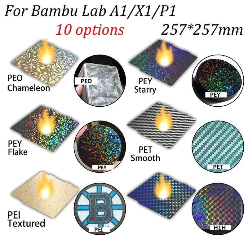 

Пластина для лабораторной сборки Bambu Bambulab P1s A1, текстурированный Полиэтиленовый лист Pey Peo H1H 257x257 Labs X1C P1P, обновления