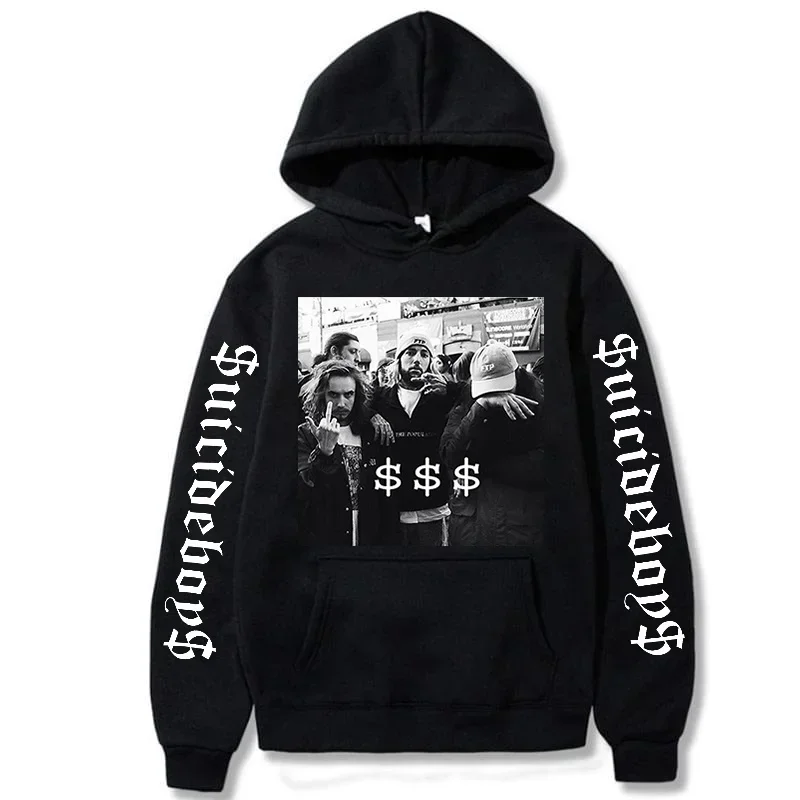 Suicideboys print hooded sweatshirt long sleeve pullover inside fleece front pocket new popular street fashion streetwear