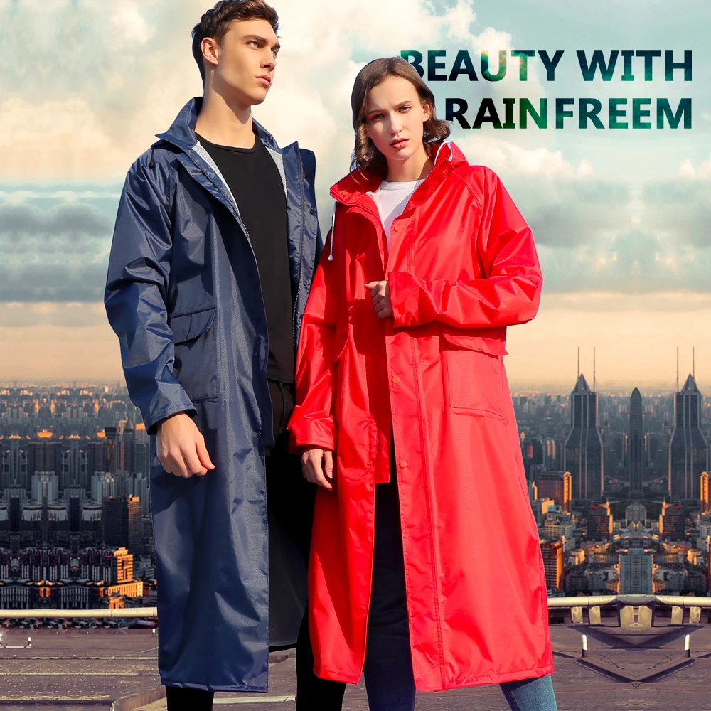 

Waterproof Long Rain Poncho for Adults, Heavy Duty Double Layer Hooded Raincoat for Outdoor Cycling Fishing Hiking Camping