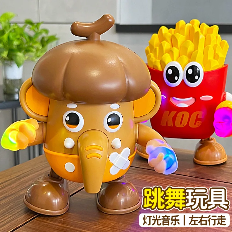 Zabawki elektryczne dla dzieci kreatywna zabawa tańczący robot z frytkami z oświetleniem muzyka tańczący słoń interaktywna zabawka prezent urodzinowy