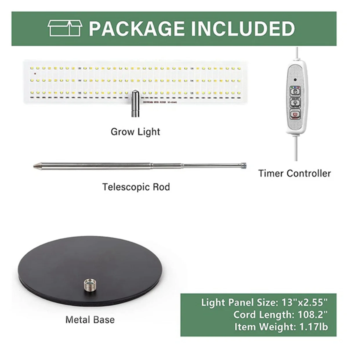 ABZV-Grow Light, Full Spectrum LED Plant Light for Plants, Height Adjustable Growing Lamp with Auto On/Off Timer 4H/8H/12H