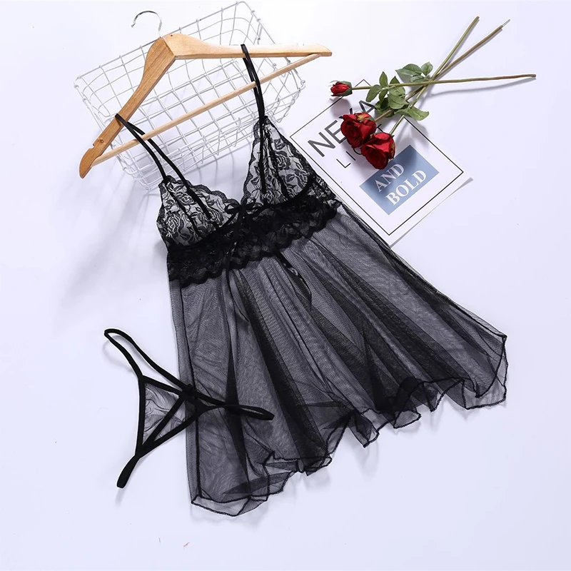 Lencería erótica para mujer, ropa de casa Sexy, vestido Halter informal suelto, camisón transparente, nueva muñeca, tentación sexual, conjunto de pijamas de encaje