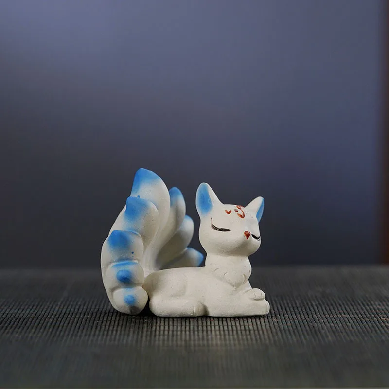 1Pcs Purple Clay Nine Tailed Fox Tea Pet Retro Lucky Model Tea Carving Toy Tea Carving Jewelry Supplies Craftsmanship