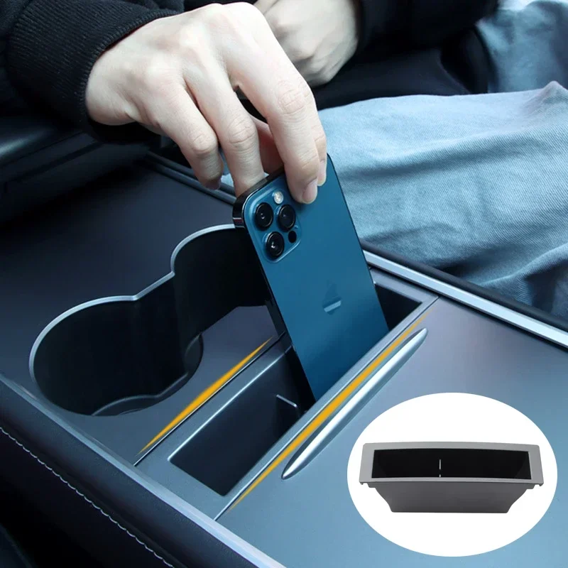 Mobile Phone Storage Box for Tesla Model 3 Y Central Control Embedded Card Key Phone Charging Cable Organizer Case 2021-2023