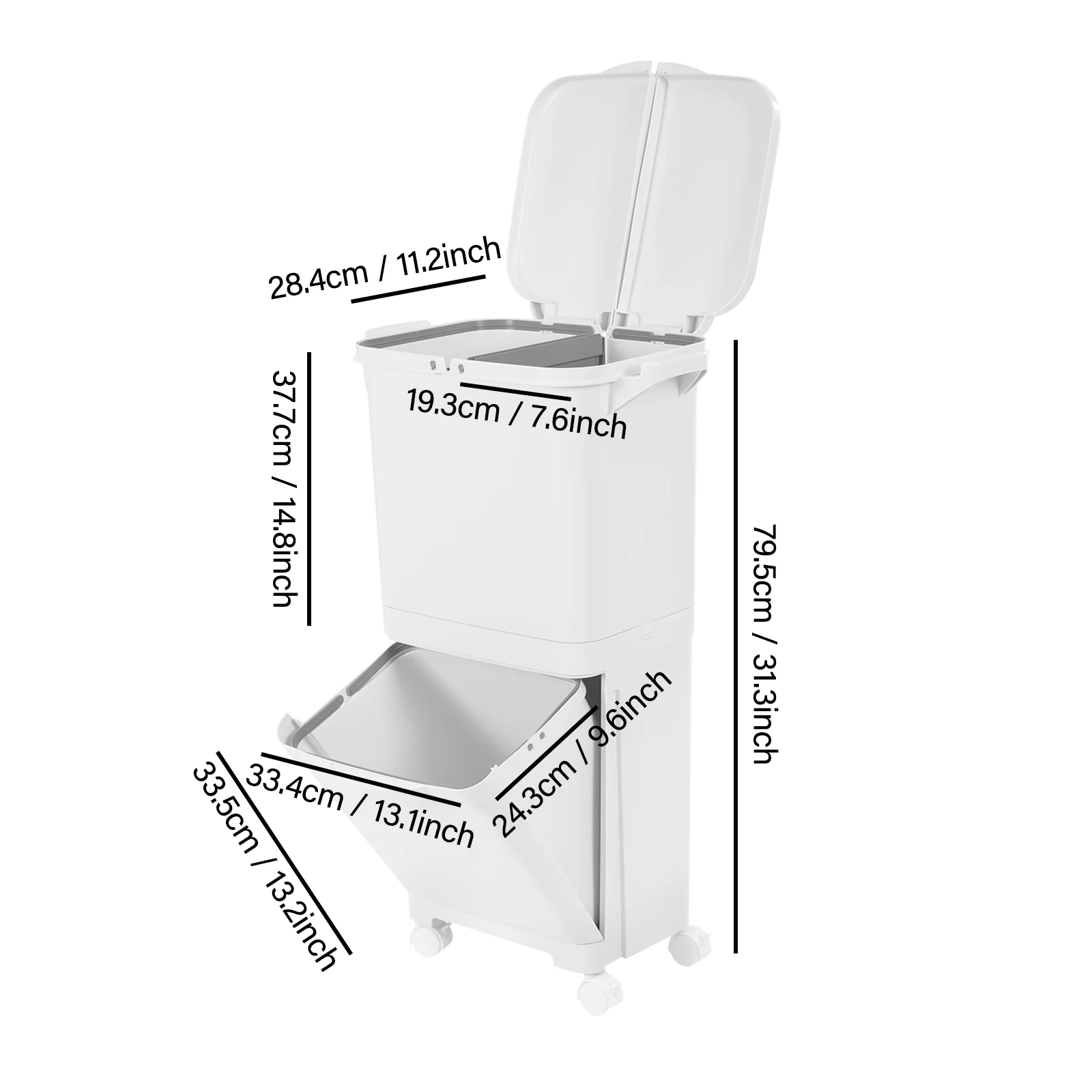 Weißer 45-Liter-Mülleimer aus PP, klassifiziert, Küchen-Mülleimer, Sortier-Mülleimer, vertikaler Mülleimer für Küchen, Schlafzimmer, Badezimmer – Detail 9