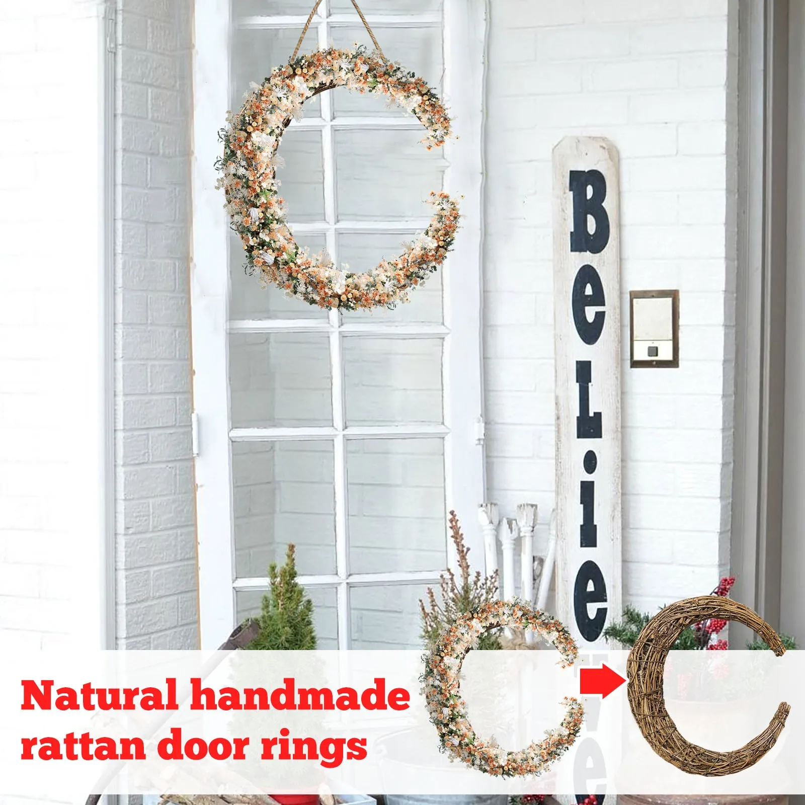 2pcs Moon Shape DIY Rattan Wreath Handmade DIY Rattan Rings Vine Branch Wreath 20cm handmade decorative flower wreath 2024