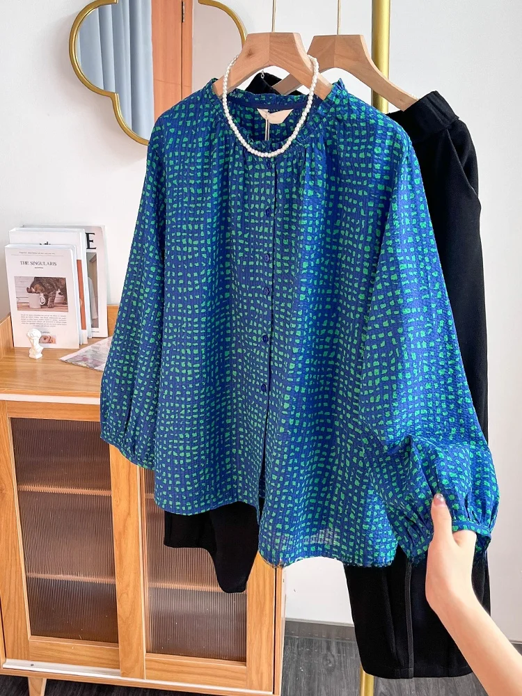 

Retro Blue een Plaid Women's irt Loose Fit Casual Single Button Open Cardigan Top Design Sensation Autumn 2024