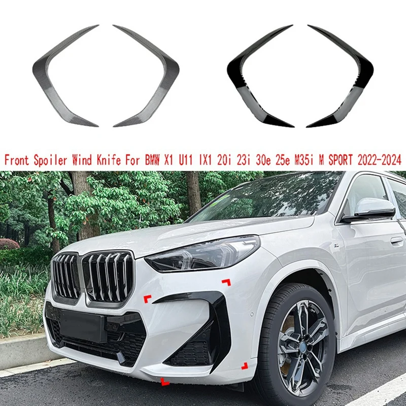 Glossy Black Front Spoiler Wind Knife For BMW X1 U11 IX1 20I 23I 30E 25E M35i M SPORT 2022-24 Bumper Surround Splitter Parts