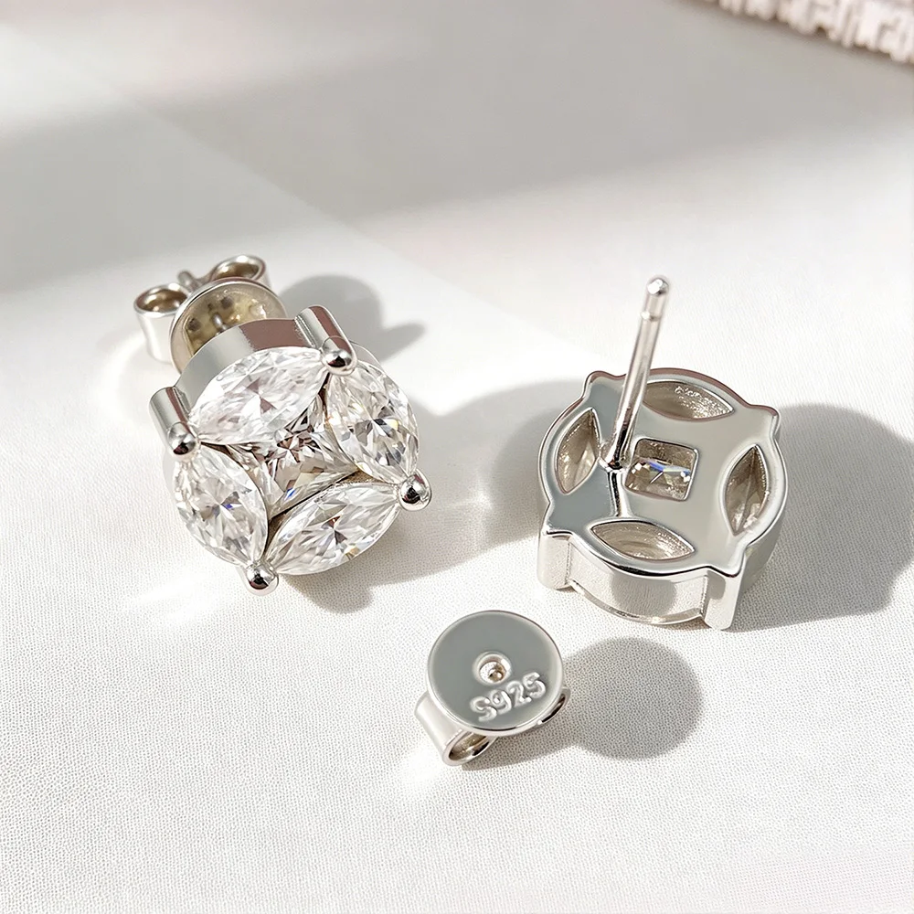OEVAS 3.2cttw Full Moissanite Stud Earrings 100% S925 Silver Cluster Star Princess/Marquise Cut Lab Diamond Wedding Jewelry Gift view 4