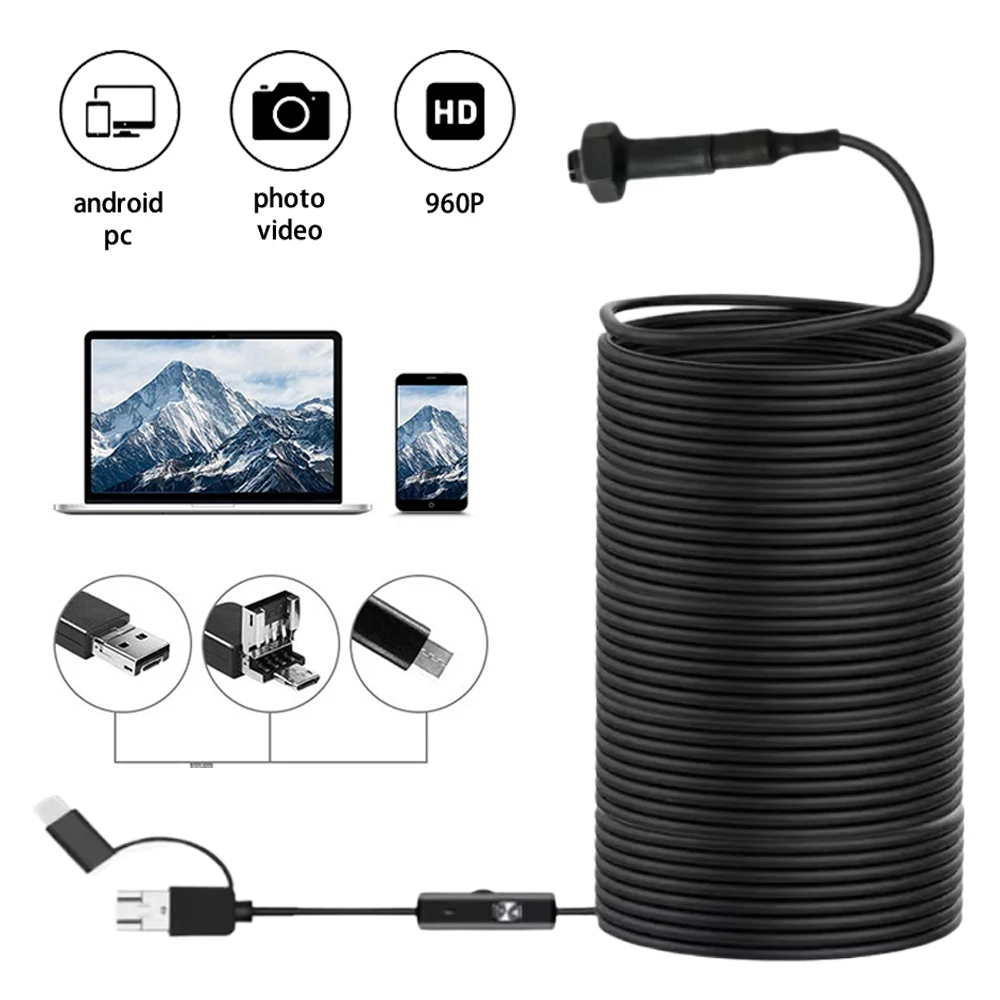 

45 м профессиональная подводная камера для поиска рыбы HD 960P IP68 водонепроницаемый эндоскоп для осмотра труб для Android Type-C и ПК