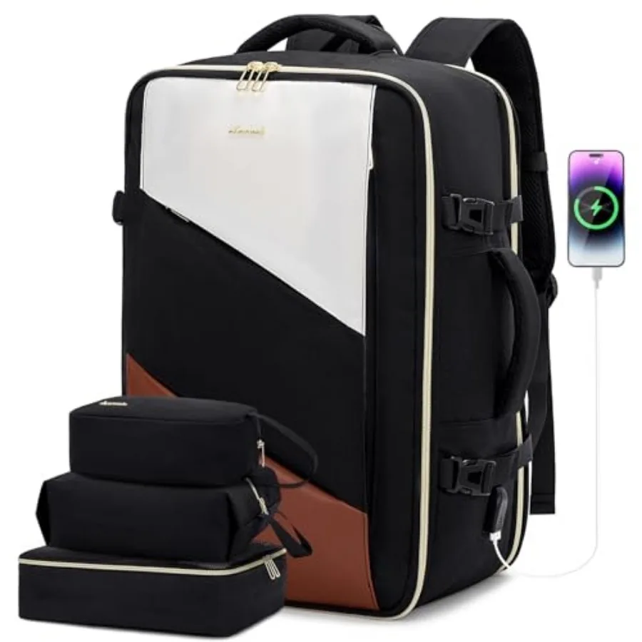 

Carry on Travel Backpack, Large 40L for Men and Women Flight Approved with USB Charging Portand3 Packing Cubes, Large Suitcase