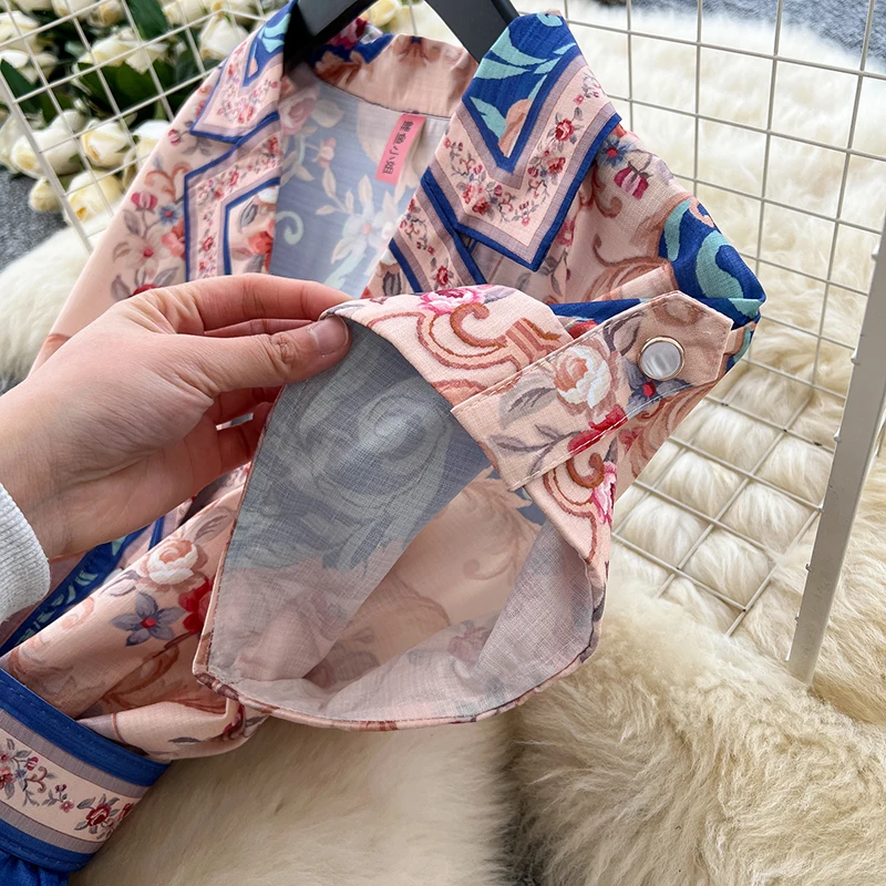 Letnia francuska elegancka sukienka retro dla kobiet 2025 Nowa talia Temperament Garnitur z krótkim rękawem Kołnierzyk z nadrukiem Długa sukienka S06