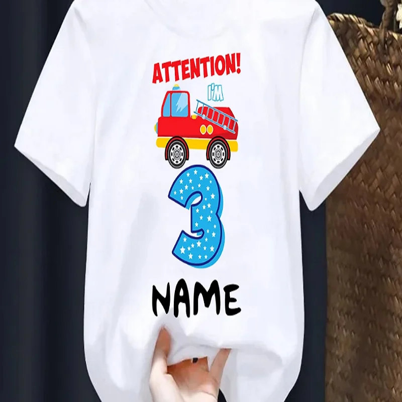 Funny I'M 2 Years Old Fire Truck Firefighter Kids 2-9th Birthday Boys Tshirt Birthday Gift Cute Toddler Personalized Name