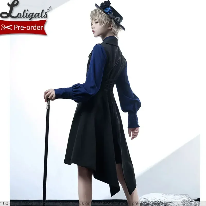 Retro Lolita Waistcoat Medieval Little Prince Swallowtail Long Vest / Shorts by Princess Chronicles ~ Black & Blue