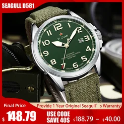 Men's Military Watch Super Luminous Automatic Mechanical Wristwatch Retro Amry 43mm Case 2024 New Seagull D581