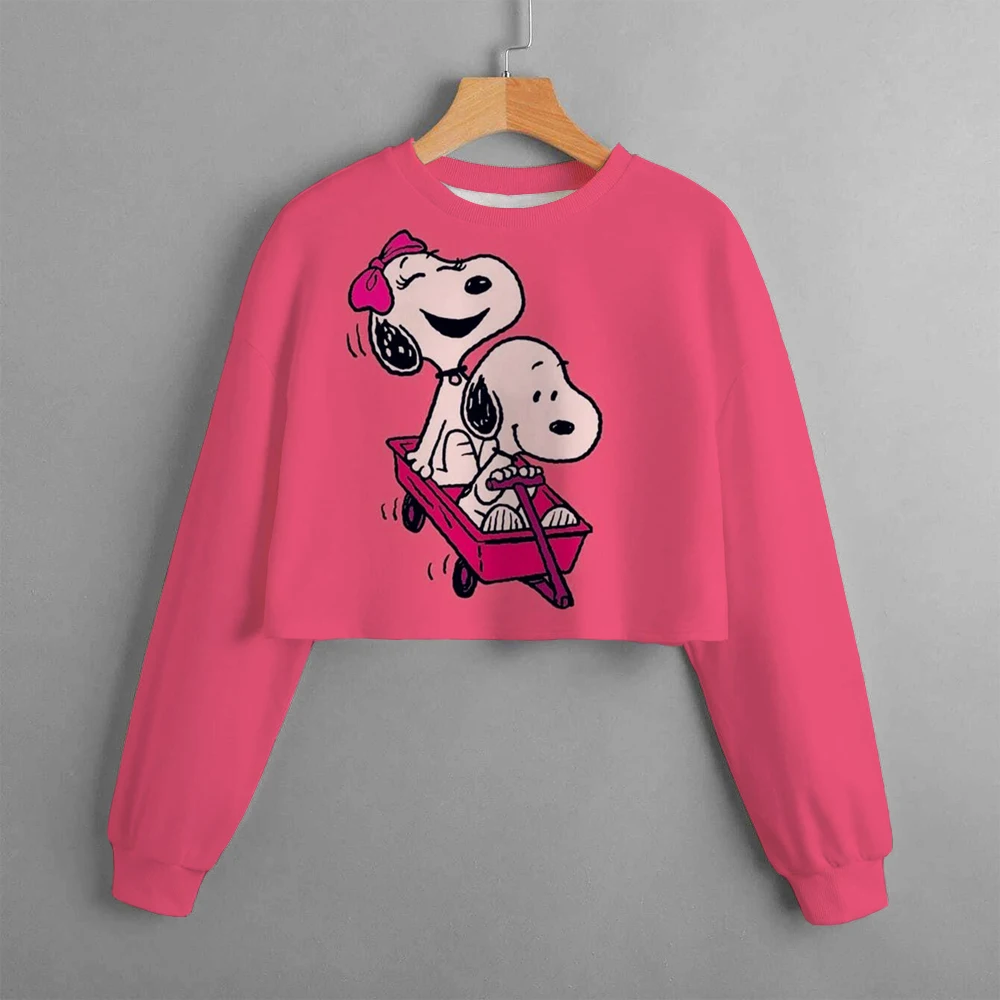 Girls' short round neck long sleeved shirt embroidered Snoopy cartoon print girls' clothing spring and autumn pullover casual ch