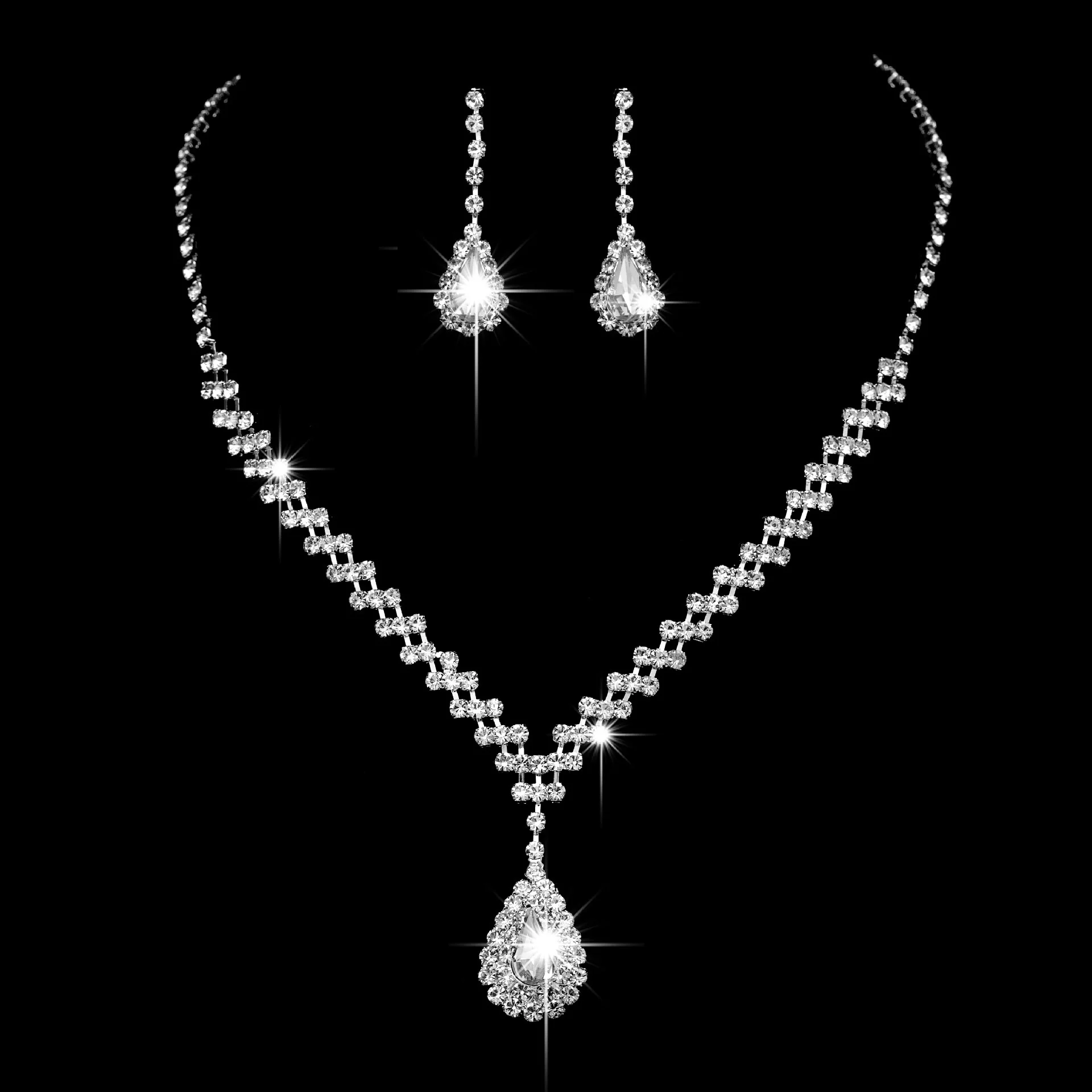 BLIJERY Simple Design Bridal Jewelry Sets for Women Rhinestones Waterdrop Choker Necklace Earrings Sets Wedding Jewelry Set Gift