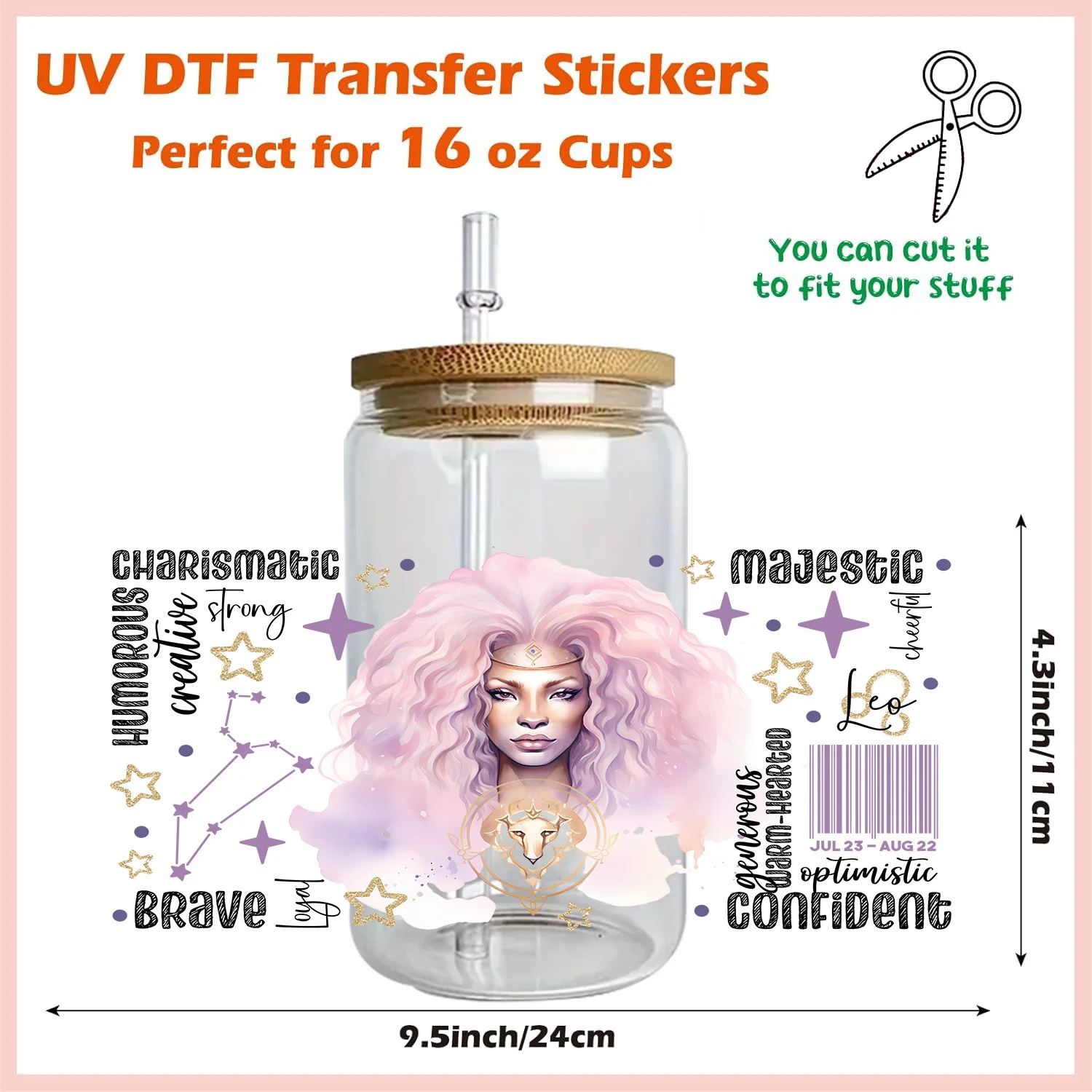 12 Constellation Series Easy peel waterproof DIY Decals 3D transfers uvdtf crystal stickers 16oz uv dtf cup wraps for Glass