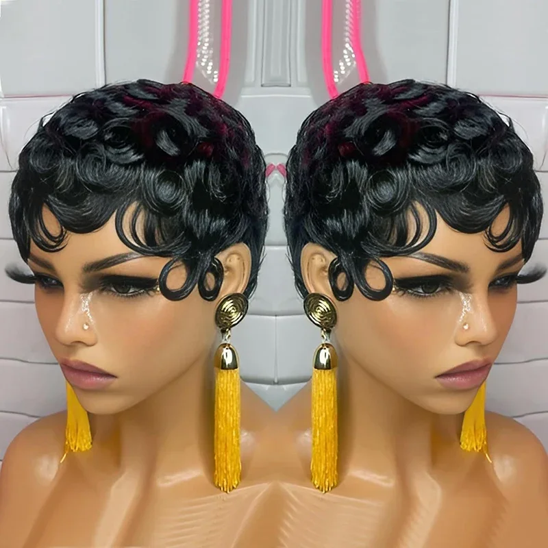 เครื่องประดับศีรษะสำหรับงานเลี้ยงค็อกเทล ทรงผมม้วนเล็ก สำหรับการแสดงในบาร์ เสื้อผ้าเข้าชุด วิกผมม้วนเล็ก ทรงผมยาวคลุมหูสำหรับผู้หญิงแอฟริกัน