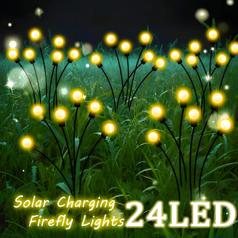 Solar LED Lawn Lamps Outdoor Garden Decor Firefly Pathway Lights Swaying with The Wind Decor Courtyard Street Balcony Patio Walk