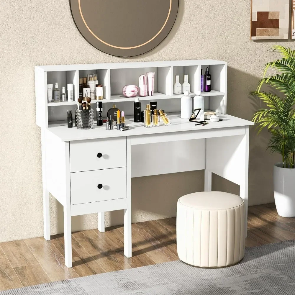 Schultische. Weißer Schreibtisch mit Schubladen und Schrank, moderner Home-Office-Schreibtisch zum Schreiben und Lernen mit Ladestation