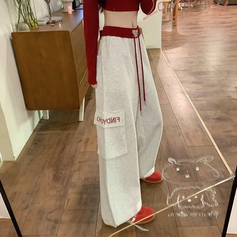 

Spring Summer Simplicity Office Lady Wide Leg Women Loose Solid Color High Waist Sweatpants Fashion All-match Casual Trousers