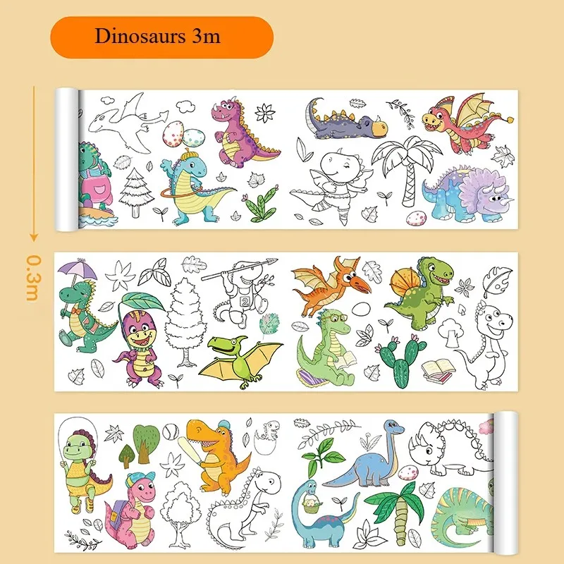 

..Animal Canvas Children's Drawing Roll DIY Coloring Paper Roll Color Filling Graffiti Paper-cut Painting Educational School