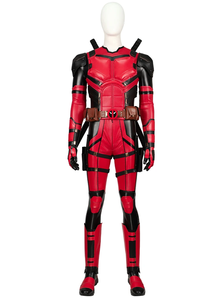 New Movie Deadpool Cosplay Costume Red Zentai Bodysuit Party Men Wolverine Full Jumpsuits Sword Bag Boots Belt Custom Made