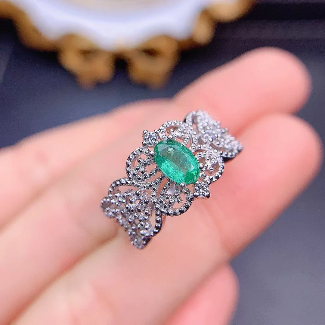 KJJEAXCMY  Natural Colombian emerald Women's Ring S925 Silver Electroplating Process Inlaid High Clarity Support Testing