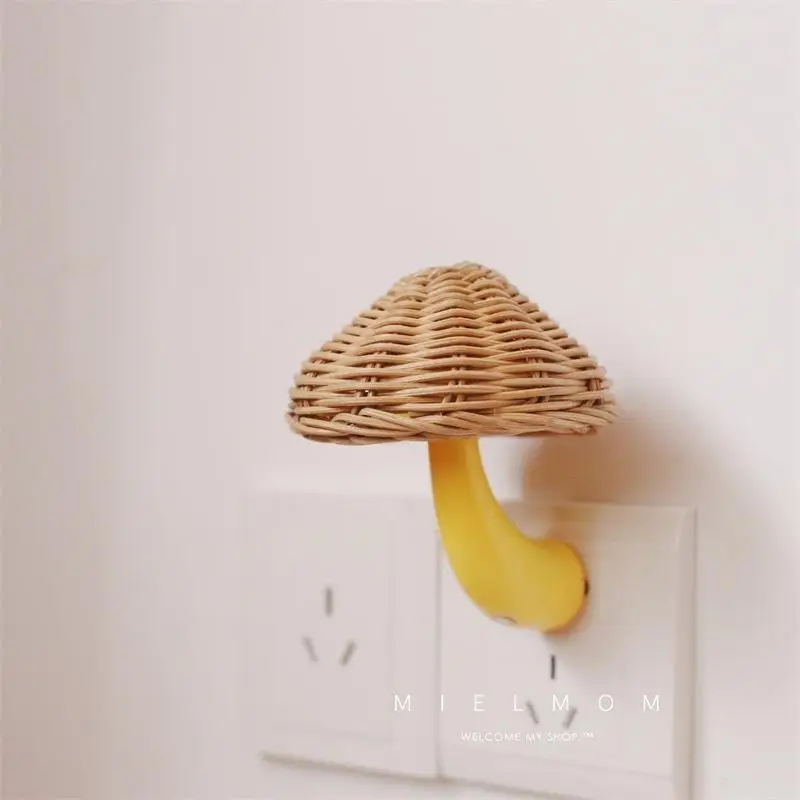 1Pc Cute Cartoon Mushroom Shaped Rattan Weaving Warm Light Night Light Baby Children Room Warm Decoration Night Light