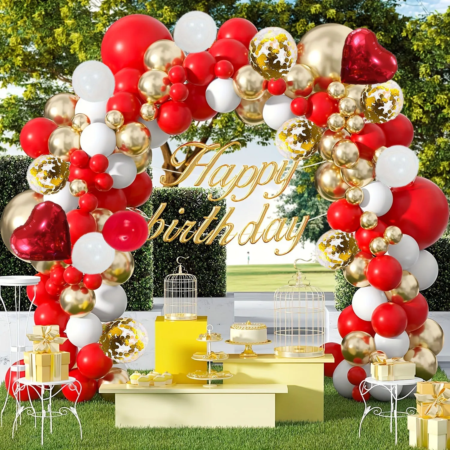 123pcs Red and Gold Balloon Garland Arch Kit for Weddings, Birthdays, Anniversaries, Valentine's Day, Bridal Party Celebrations