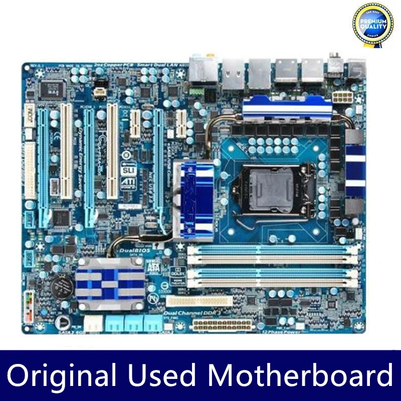 Used GA-P55A-UD5 P55A-UD5 original motherboard DDR3 LGA 1156 Support I3 I5 i7 cpu 16GB USB2.0 VGA HDMI P55 Desktop motherborad