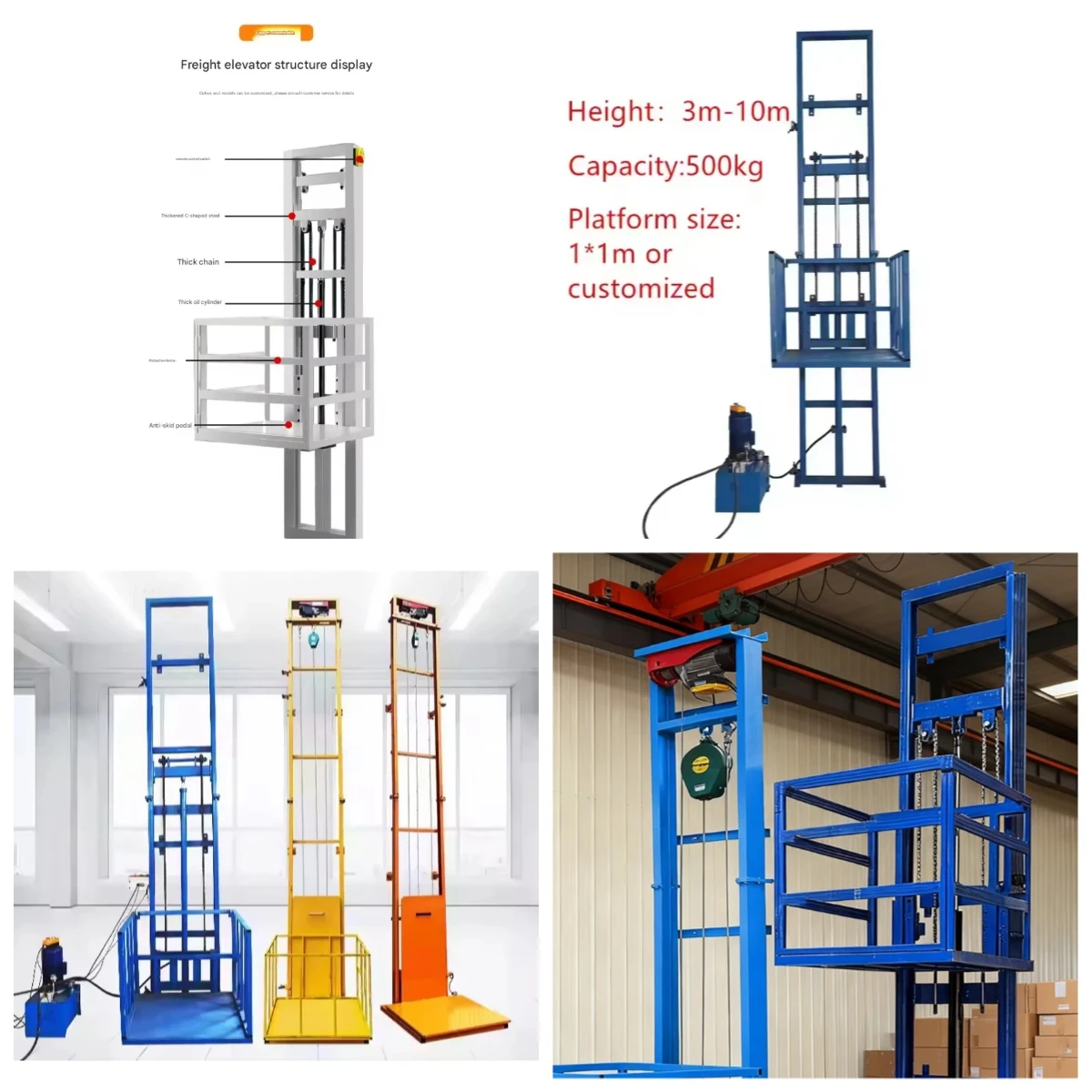 

Gold Seller Factory Hydraulic Cargo Elevator for Small Goods Lift New Steel Warehouse Electric Wire Rope Hoist for Home Use