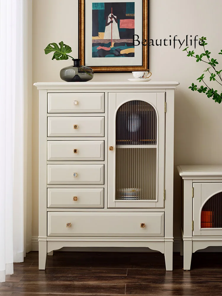 

American Cream Style Solid Wood Locker Household Minimalist Storage Cabinet