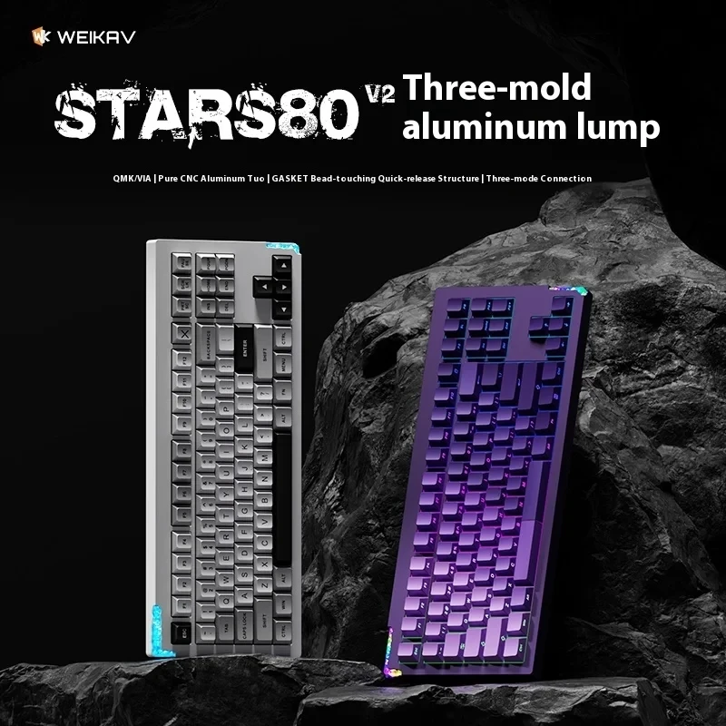 Weikav Stars80 V2/v1 Keyboard Kit Wireless 3Mode CNC Aluminum Alloy  Customized  Rgb Support QMK/VIA Gaming Keyboards PC Laptop