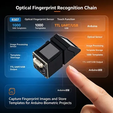 R307 Optical Fingerprint Sensor Module, Touch Function, TTL UART/USB, 1000 Templates for Arduino