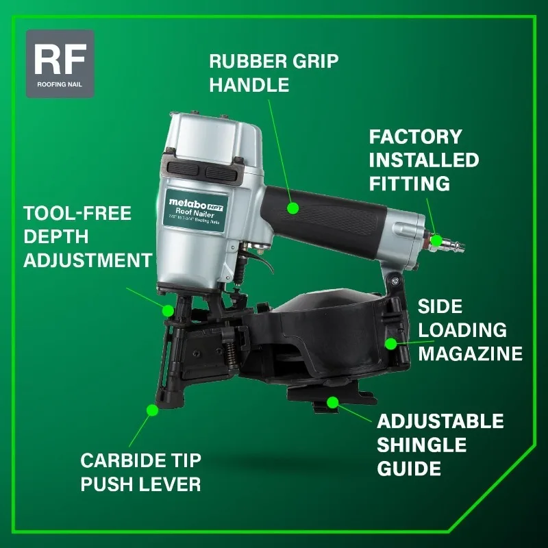 Roofing Nailer, Pro-preferred Pneumatic Power Nailers, Ideal For Asphalt Roofing Shingles, 16 Degree 7/8″ To 1-3/4″