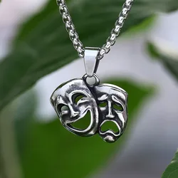 Good Polished New Biker 316L Stainless Steel Smile And Cry Face Pendant Necklace For Man Women Fashion Jewelry Couple Gift