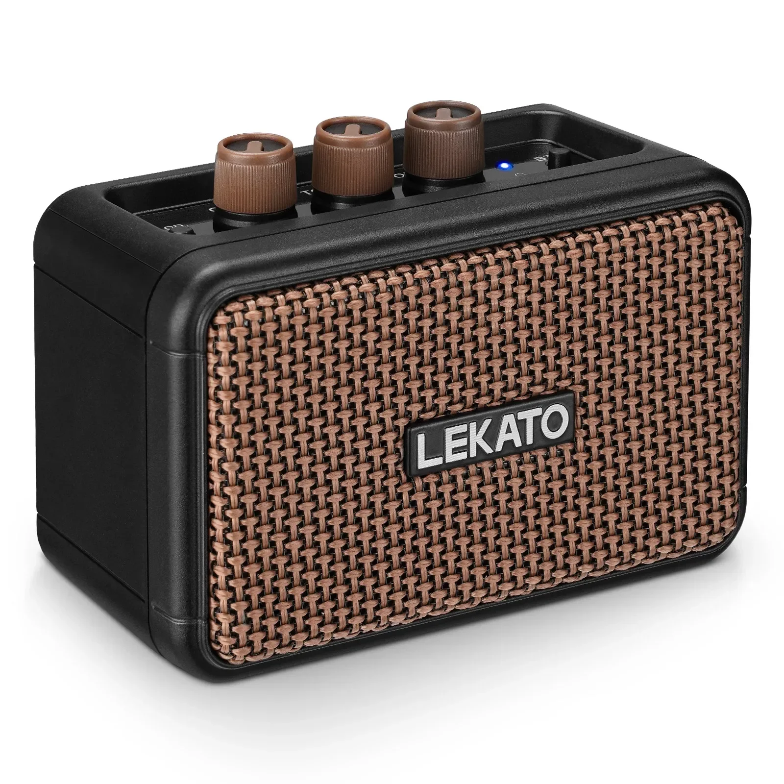 Lekato Practice/jamming Amplificador de guitarra Bluetooth recargable 5W Mini - Altavoces duales con efectos limpios y overdrive, diseño retro