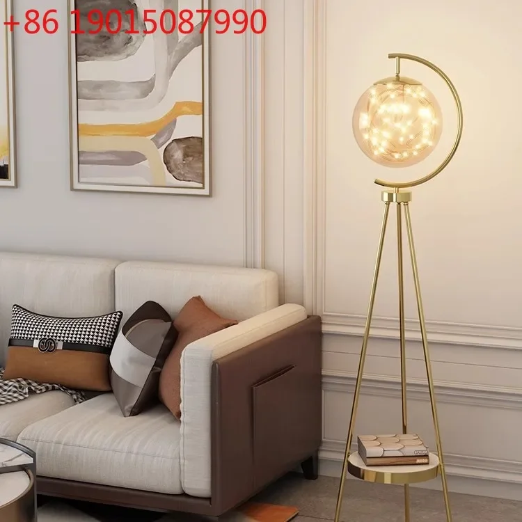 

Nordic Light Luxury Standing Light Bedroom Headboard Creative and Personalized Glass Spherical Tripod Storage Lighting Fixture