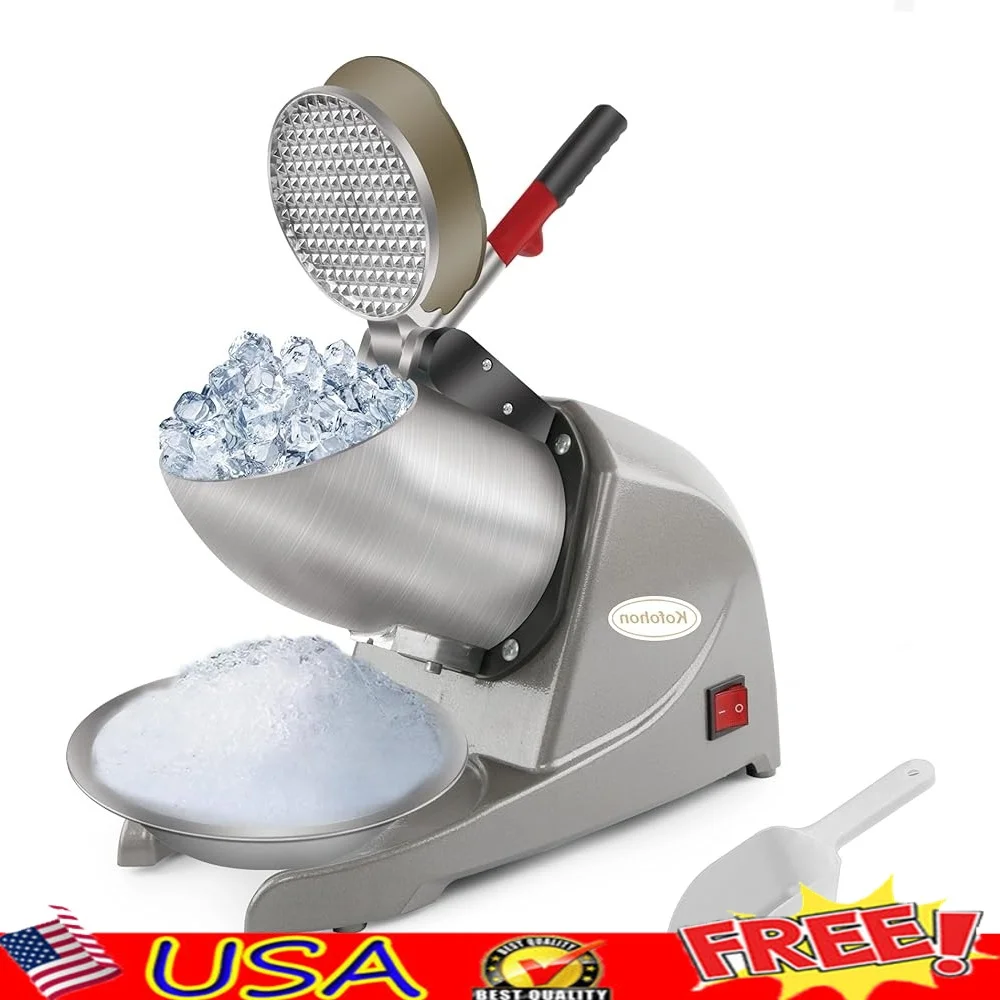 

Automatic Ice Crusher Machine Dual Blades Electric Ice Shaver 176lbs Hourly Capacity Safe Design Home Commercial Use