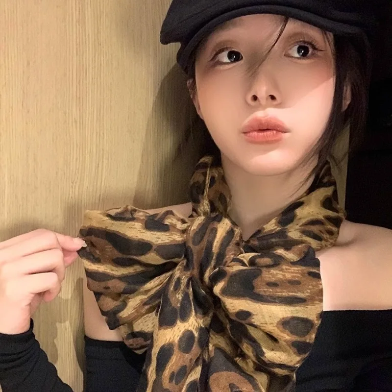 Retro Leopard Print Scarves Summer Y2K Women Girl Sunscreen Soft Comfortable Scarf Warm Daily Casual Scarf Fashion Accessories